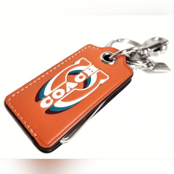 Coach Bottle Opener Key Fob Keychain with Stamp Silver Bright Orange Leather NWT - Picture 6 of 15